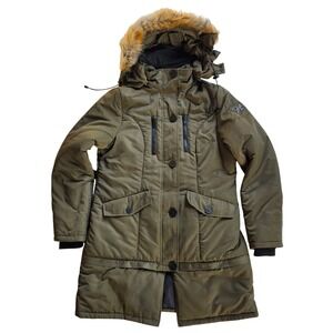North Aware Womens Expedition 1.9 Olive Green Winter Parka Detachable Vest Large